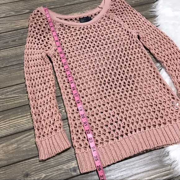 American Eagle | Open Knit 3/4 Sleeve Pink Sweater - Picture 6 of 6